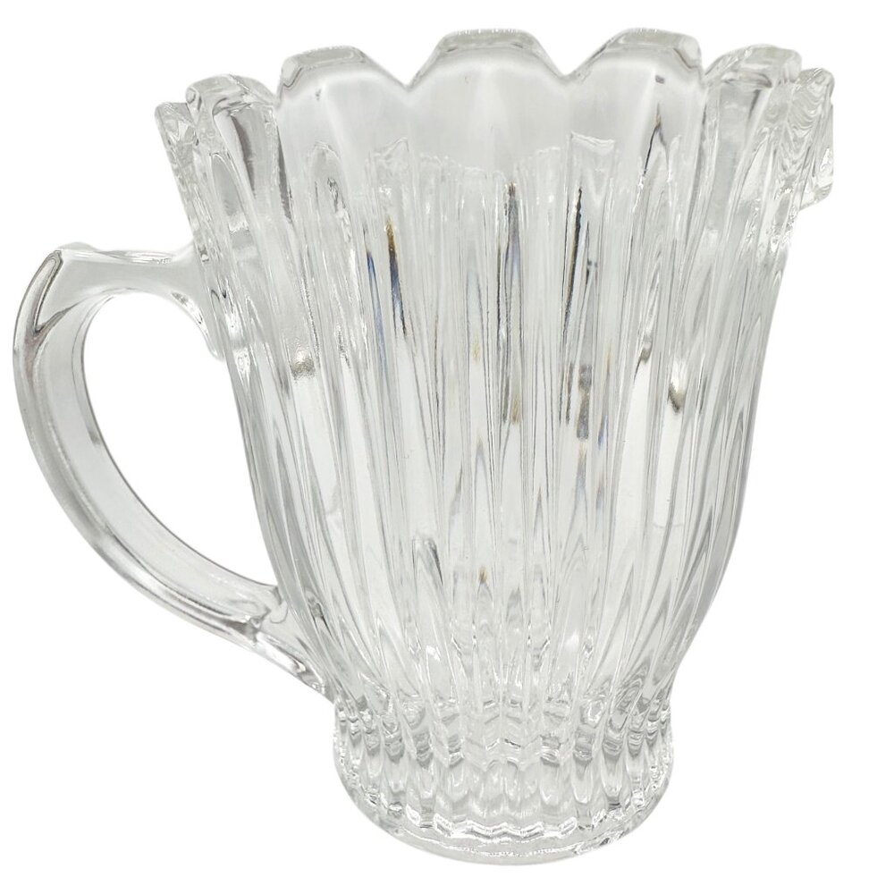 Vintage Clear Glass Creamer With Ribbed Design and Scalloped Rim 4 oz Capacity